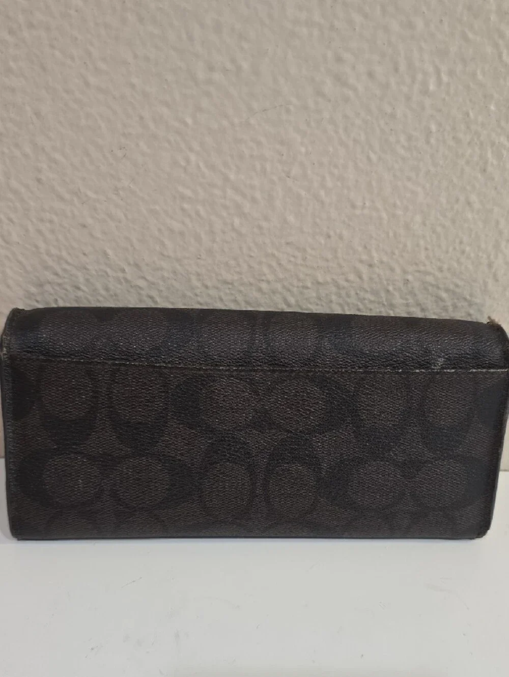 Coach Black Signature Leather Flap Wallet with Gold-Tone Turnlock